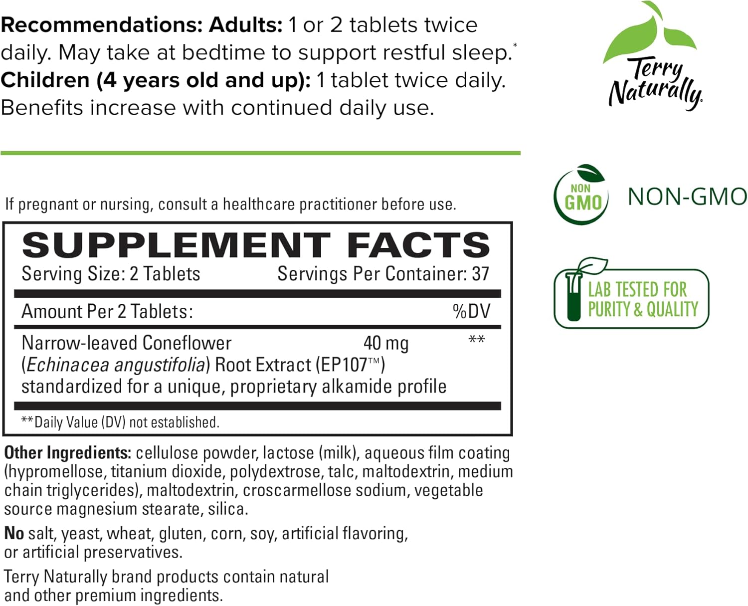 Terry Naturally AnxioCalm 75 Tablets Non-Drowsy Formula for Adults & Children 4+ - Non-GMO - 37 Servings