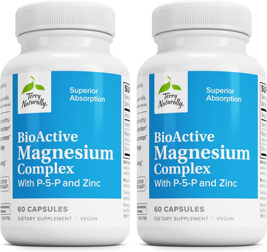 Terry Naturally BioActive Magnesium Complex 240 Capsules - Vitamin B6 & Zinc - Non-GMO, Vegan, Gluten Free - 240 Servings