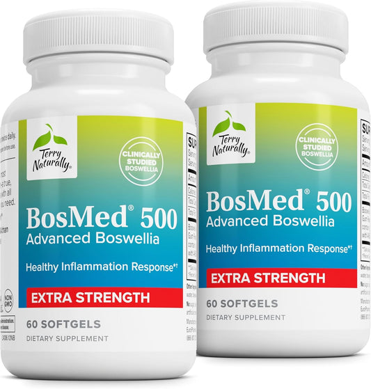 Terry Naturally BosMed 500 Softgels (2 Pack) - 500mg Boswellia Supplement for Healthy Inflammation Response - Non-GMO, Gluten-Free - 60 Servings