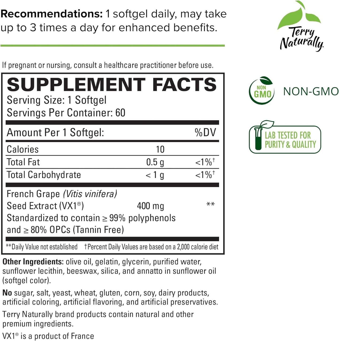 Terry Naturally Clinical OPC Extra Strength Softgels - 3 Pack, 180 Servings - 400mg French Grape Seed Extract - Non-GMO, Gluten Free