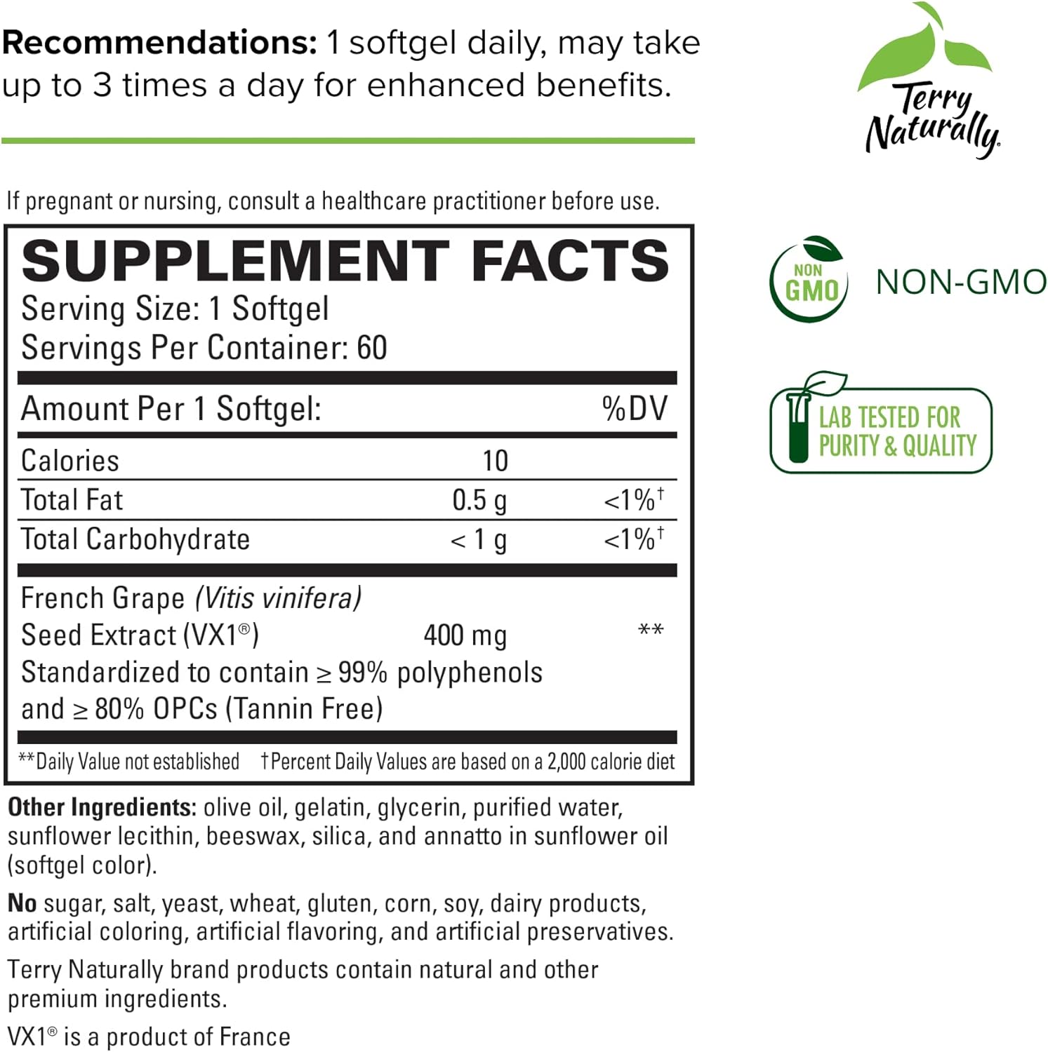 Terry Naturally Clinical OPC Extra Strength Softgels - 3 Pack, 180 Servings - 400mg French Grape Seed Extract - Non-GMO, Gluten Free