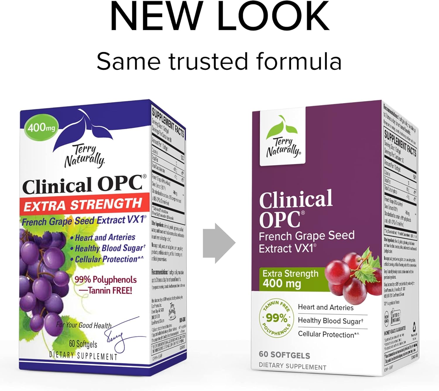 Terry Naturally Clinical OPC Extra Strength Softgels - 3 Pack, 180 Servings - 400mg French Grape Seed Extract - Non-GMO, Gluten Free