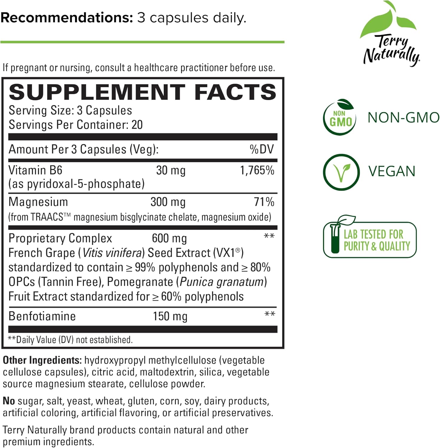 Terry Naturally Clinical OPC Heart Capsules - French Grape Seed Complex - Non-GMO, Vegan, Gluten Free - 60 Count