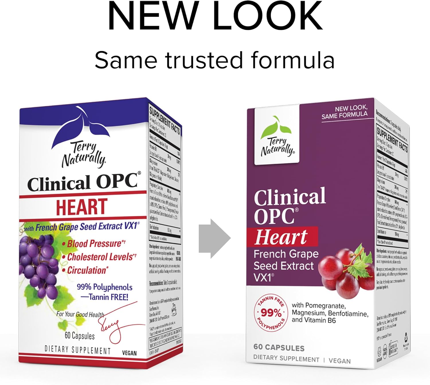 Terry Naturally Clinical OPC Heart Capsules - French Grape Seed Complex - Non-GMO, Vegan, Gluten Free - 60 Count