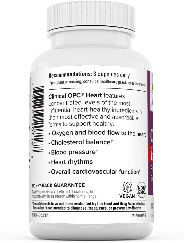 Terry Naturally Clinical OPC Heart Capsules - French Grape Seed Complex - Non-GMO, Vegan, Gluten Free - 60 Count