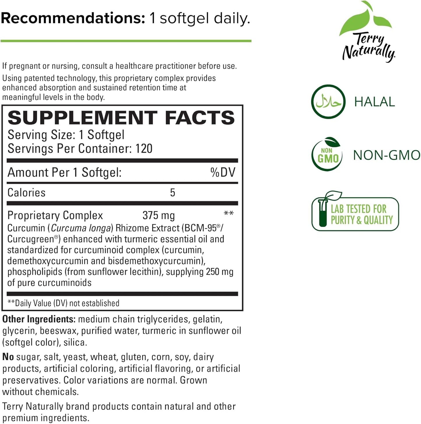Terry Naturally CuraMed 375mg Softgels - Antioxidant Brain & Immune Health Support with Curcumin & Turmeric - Herbal Liver Support - 240 Softgels