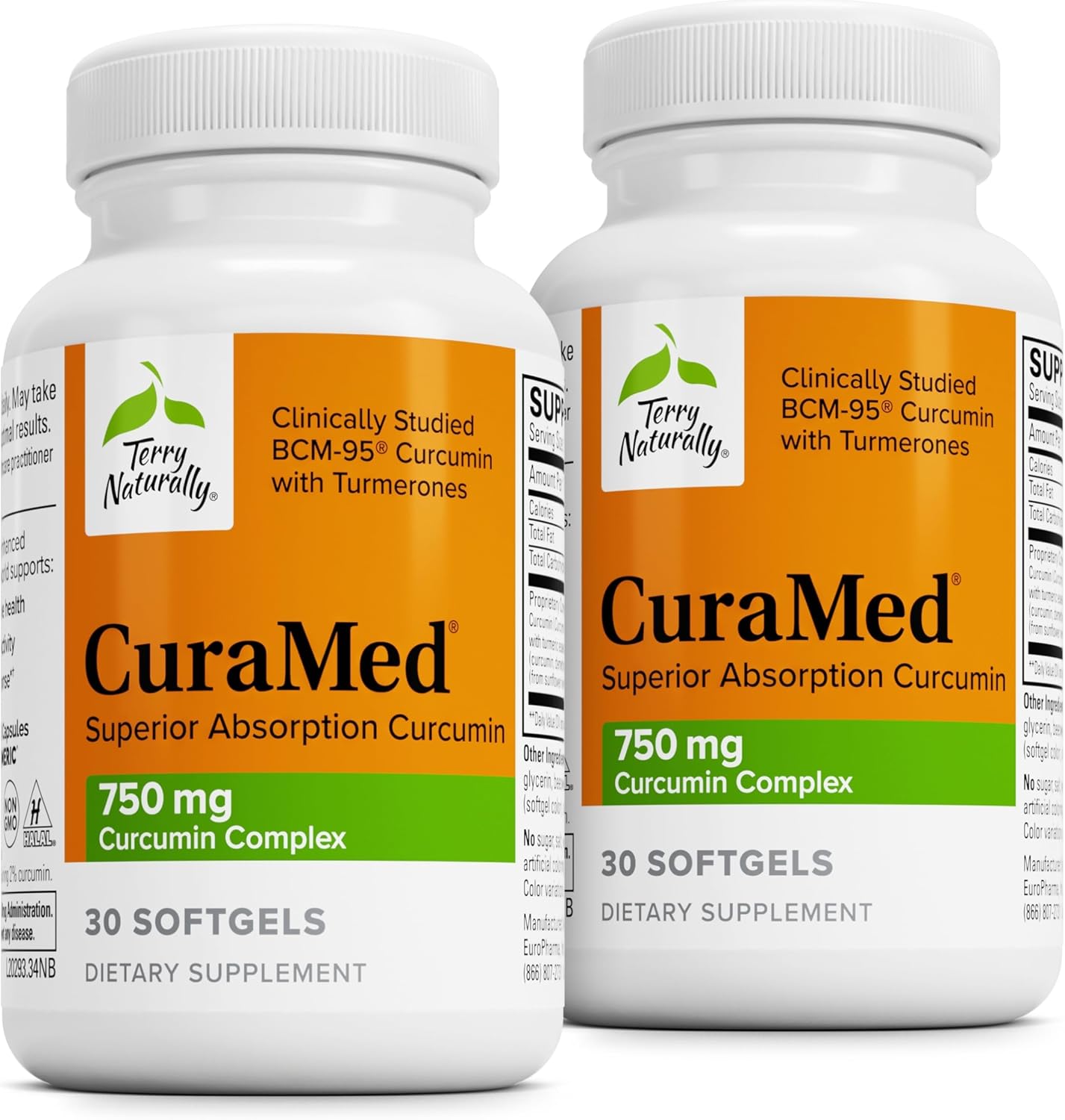 Terry Naturally CuraMed 750 mg Curcumin Complex Softgels - Pack of 2 - Superior BCM-95 Absorption - Non-GMO, Gluten Free - 60 Servings