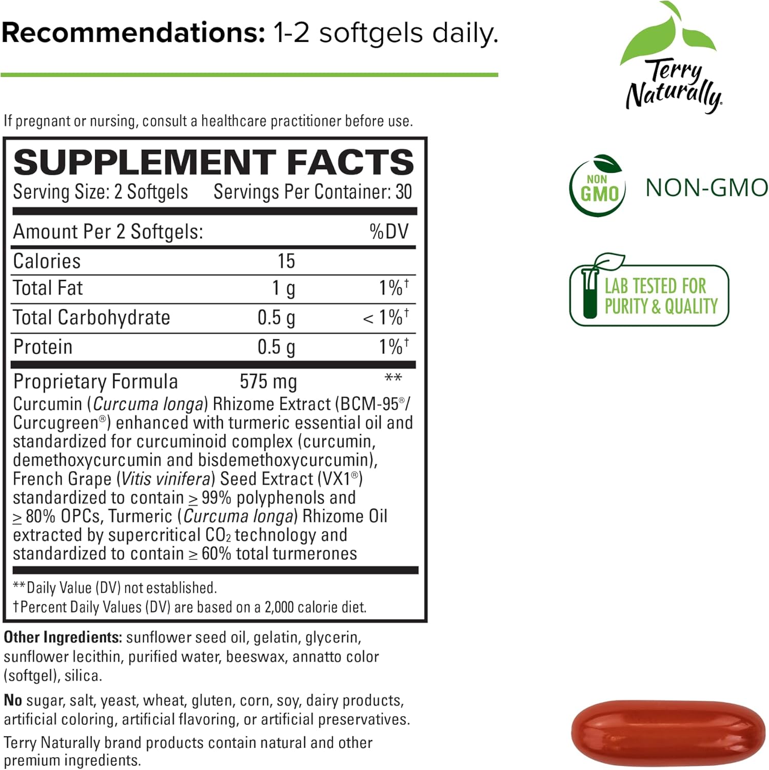 Terry Naturally CuraMed + Clinical OPC supplement for Brain, Prostate, and Liver Health - Curcumin with French Grape Seed Extract - 60 Softgels (2 Pack)