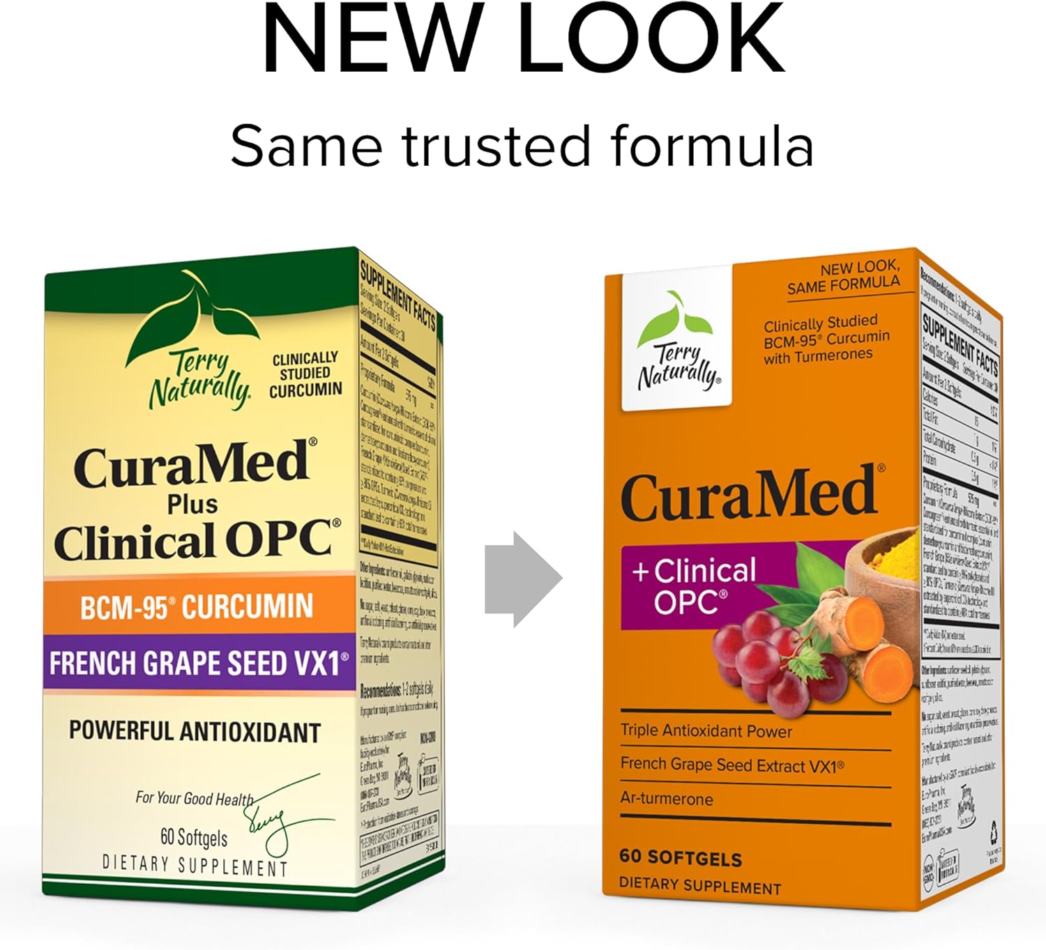 Terry Naturally CuraMed + Clinical OPC supplement for Brain, Prostate, and Liver Health - Curcumin with French Grape Seed Extract - 60 Softgels (2 Pack)