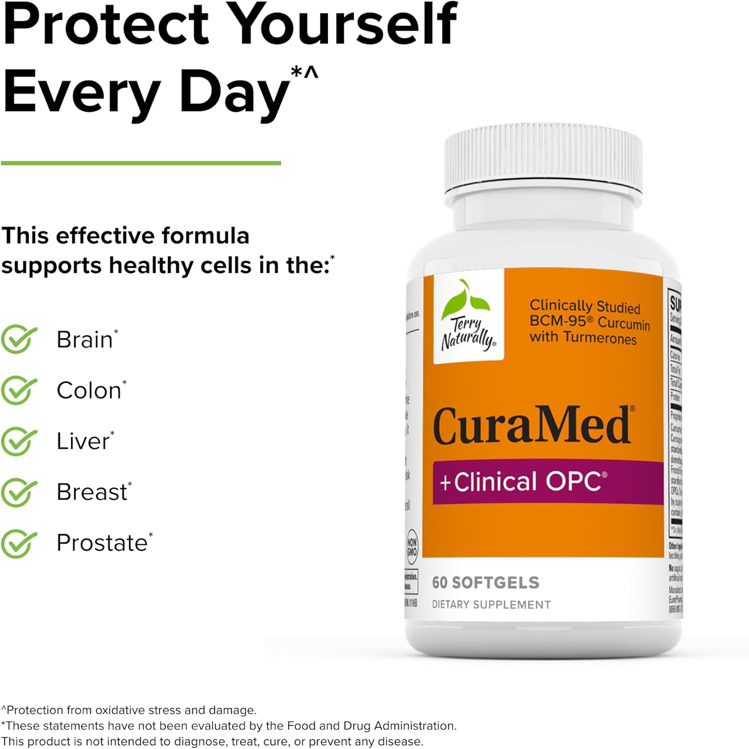 Terry Naturally CuraMed + Clinical OPC supplement for Brain, Prostate, and Liver Health - Curcumin with French Grape Seed Extract - 60 Softgels (2 Pack)