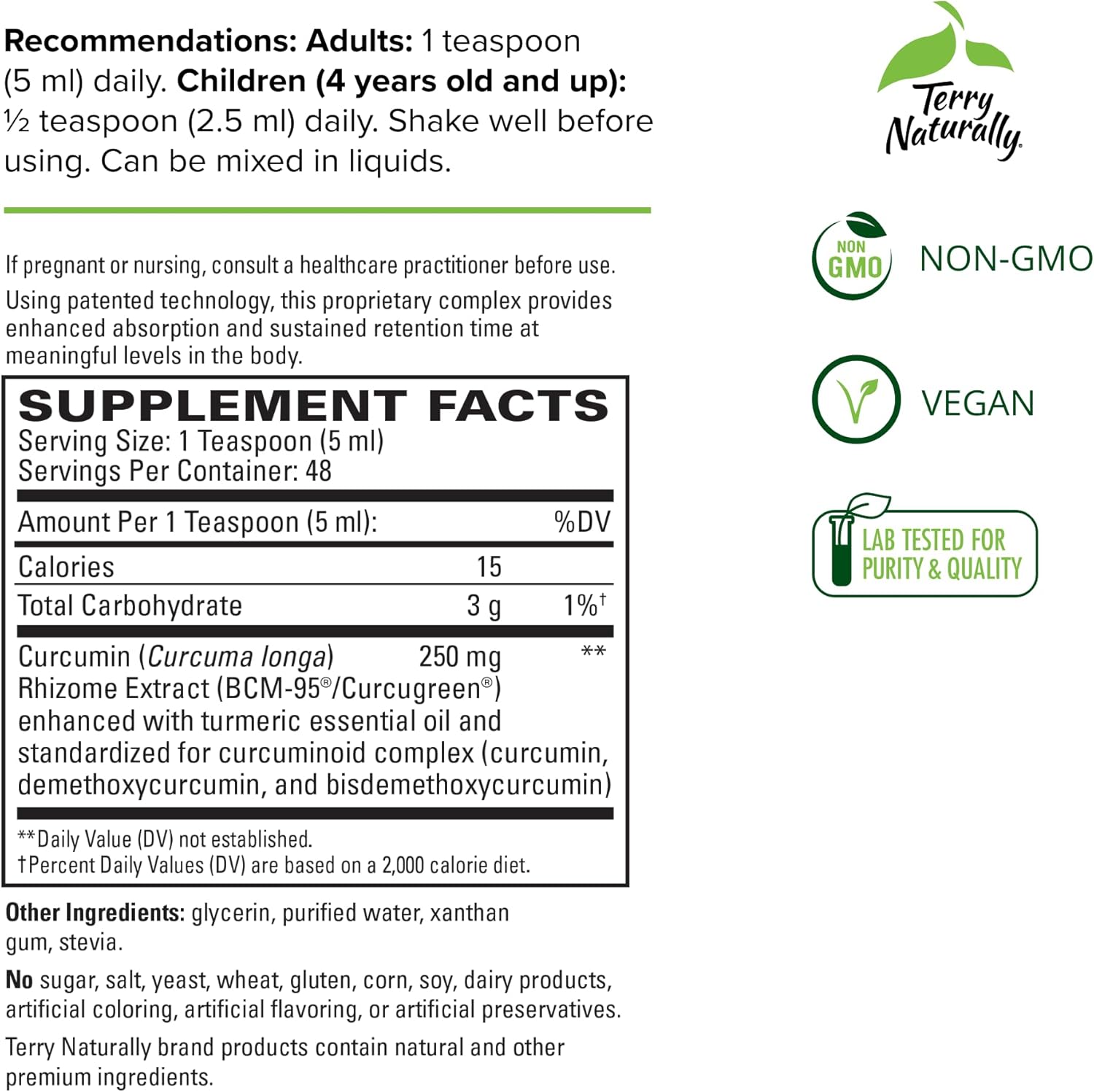 Terry Naturally CuraMed Syrup - 8 fl oz - 250 mg Curcumin Complex - Non-GMO, Vegan, Gluten Free - 48 Servings, High Absorption