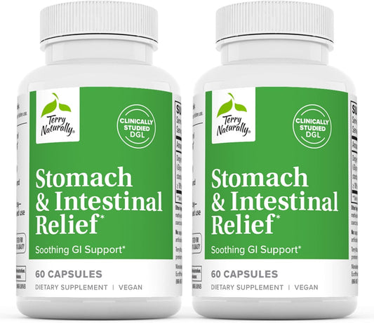 Terry Naturally Digestive Health Supplement for Stomach & Intestinal Relief - Supports Intestinal Lining & Alleviates Digestive Discomfort - 120 Capsules