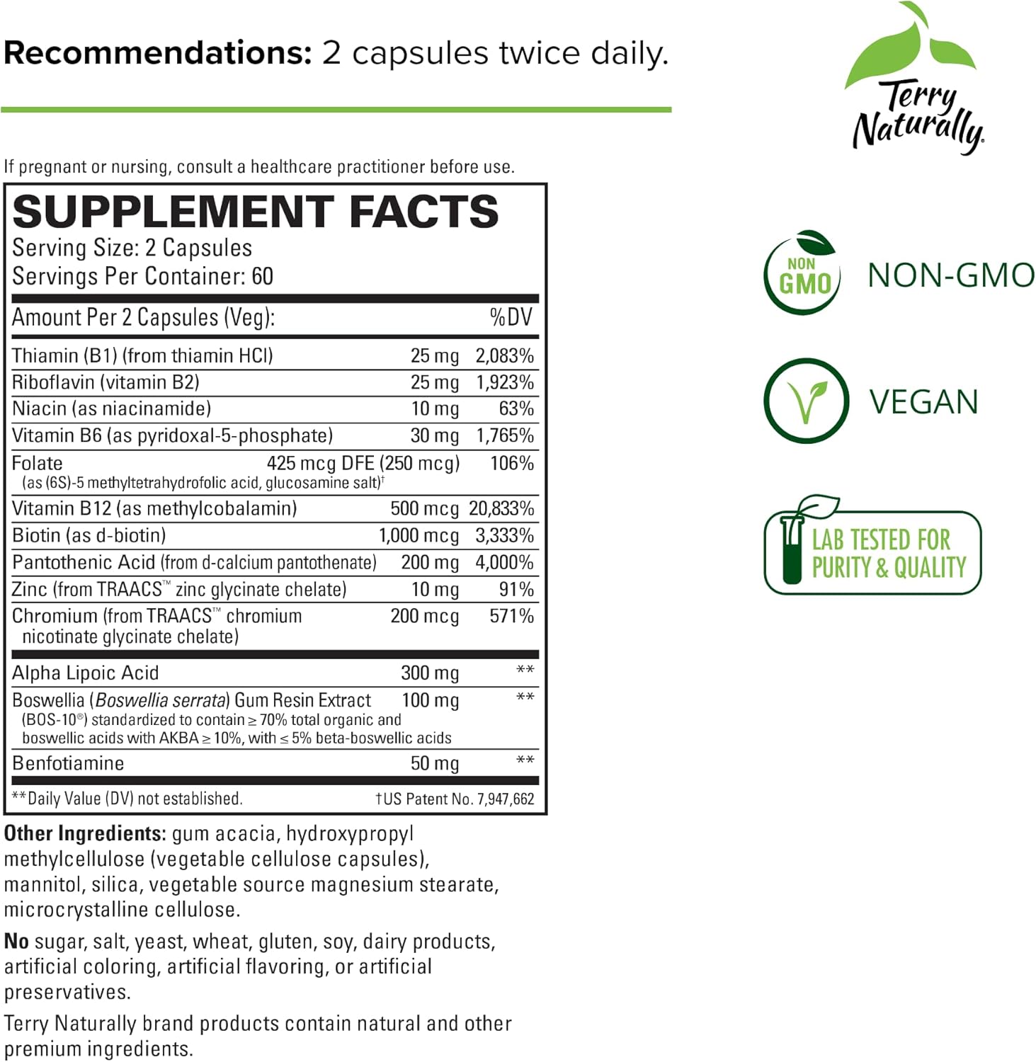 Terry Naturally Healthy Feet & Nerves Capsules - 240 Count, Supports Nerve Function in Feet, Legs, Fingers & Hands - Non-GMO, Vegan, Gluten Free