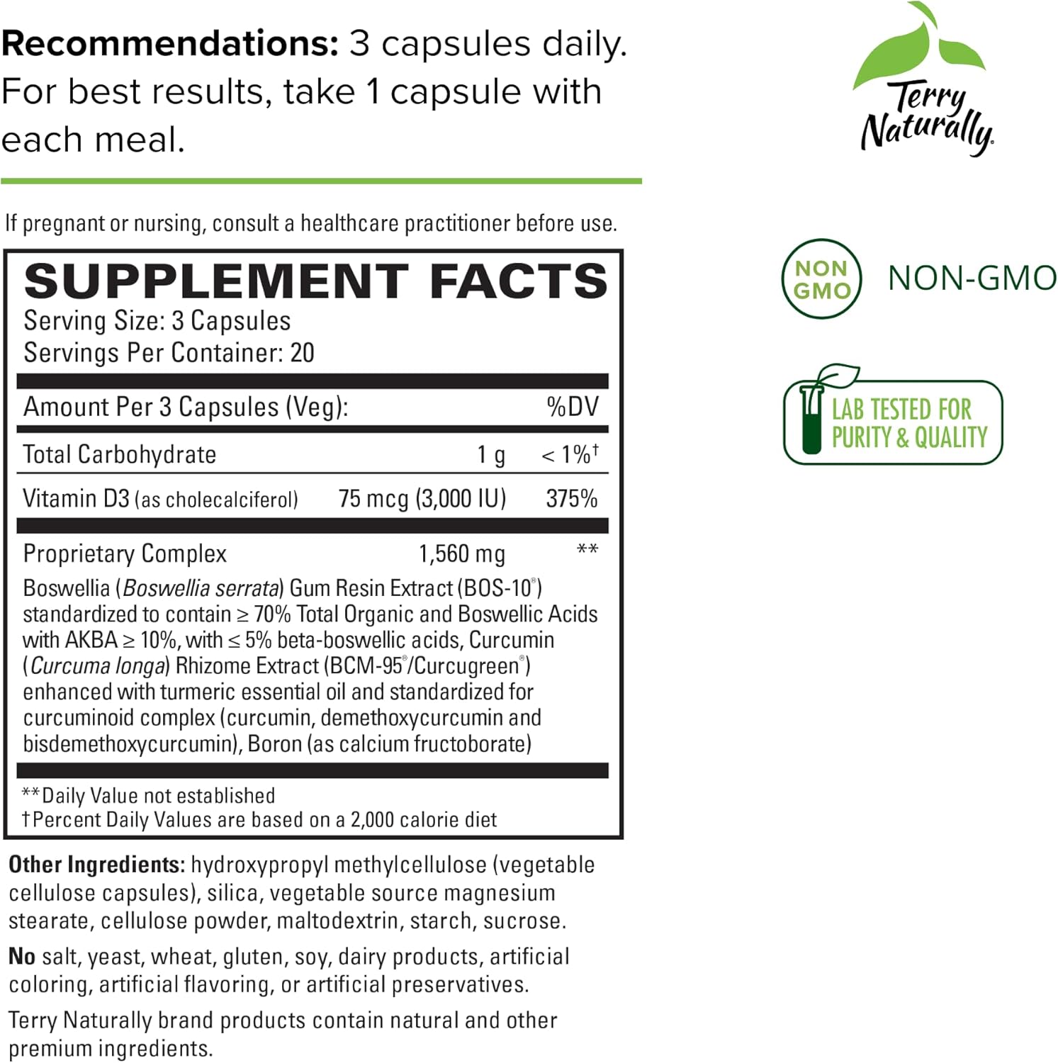 Terry Naturally Healthy Knees & Joints Supplement for Bone and Joint Health - Supports Flexibility and Mobility - 60 Capsules