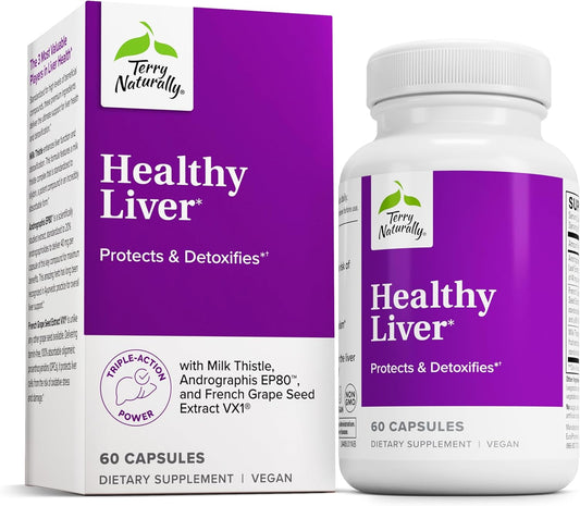 Terry Naturally Liver Support Capsules - 60 Count - Milk Thistle, Andrographis, Grape Seed Extract - Non-GMO, Vegan - 60 Servings