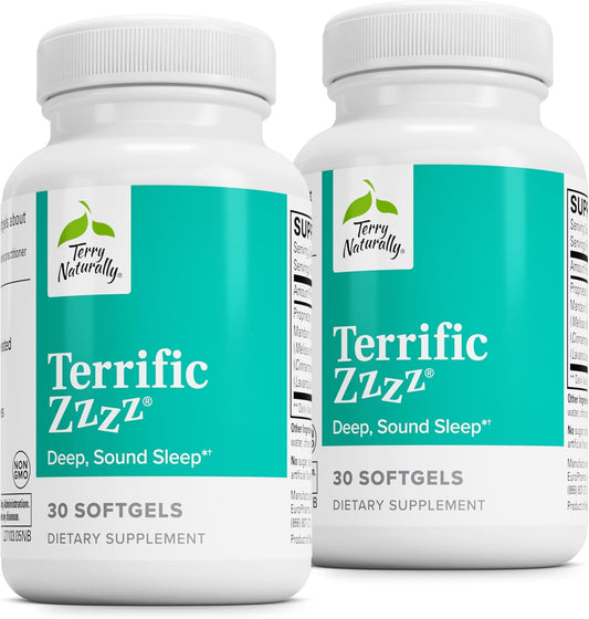 Terry Naturally Terrific Zzzz Sleep Supplement Softgels - Natural Non-GMO Relaxation Aid with Mandarin, Lemon Balm, Lavender - Pack of 60