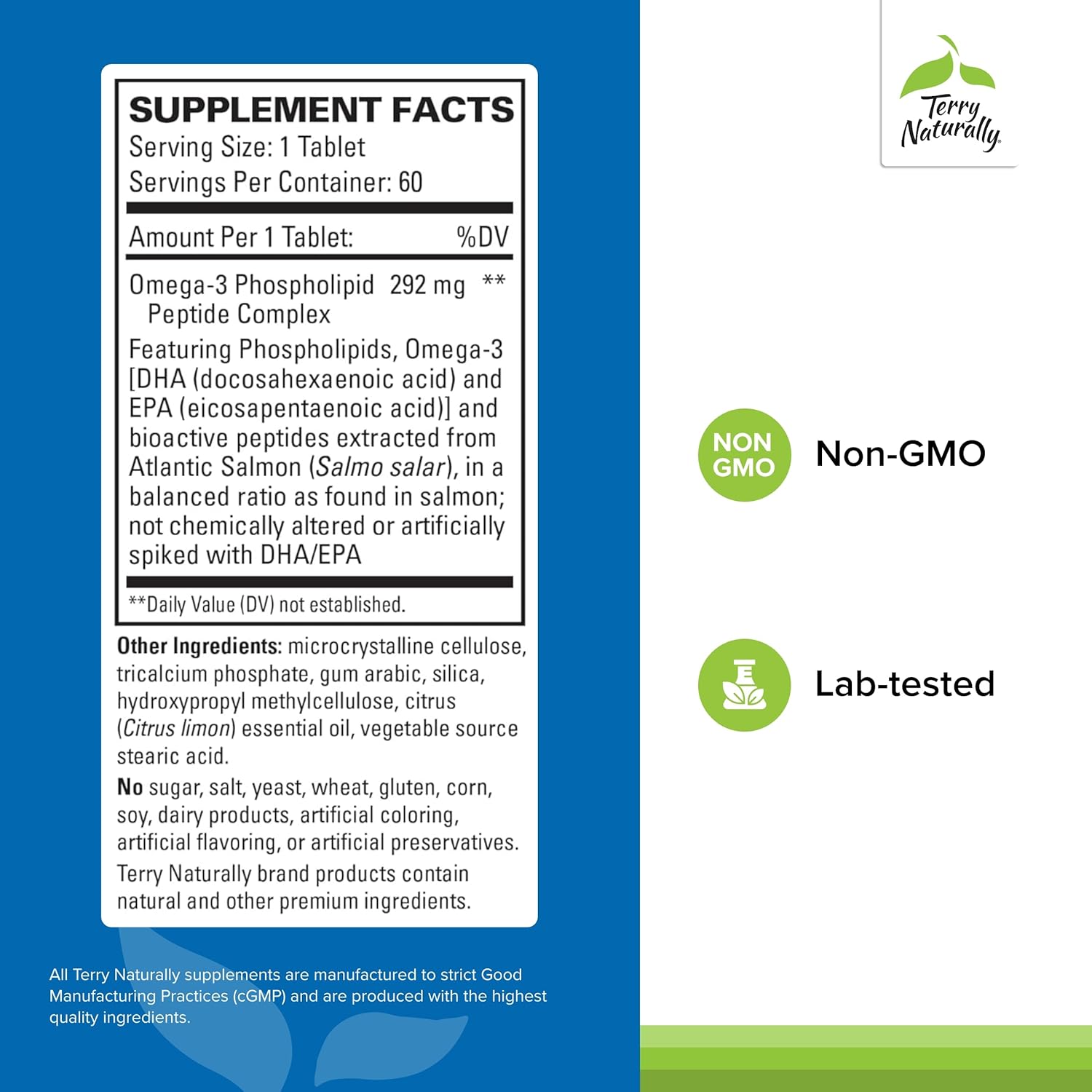 Terry Naturally Vectomega Tablets - Omega-3 from Salmon, Non-GMO & Gluten Free - 60 Servings
