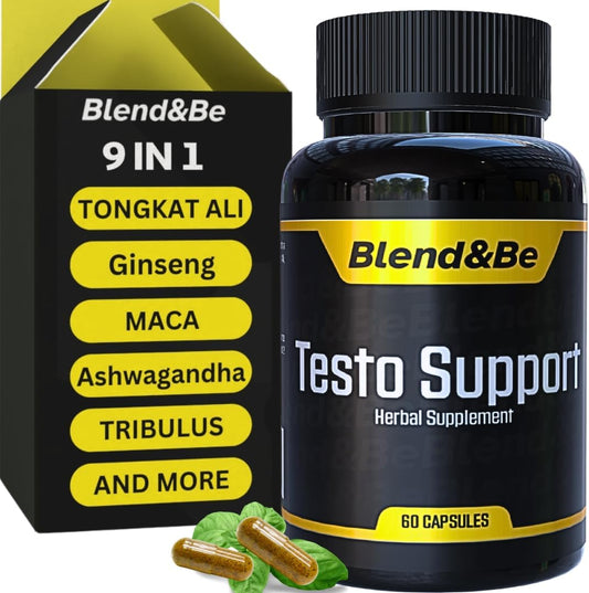 Testo Support Blend | Herbal Dietary Supplement with Tongkat Ali, Fenugreek, Ginseng, Maca, Ashwagandha, Spirulina, Tribulus, Black Seed, Cinnamon | Includes Free E-Book