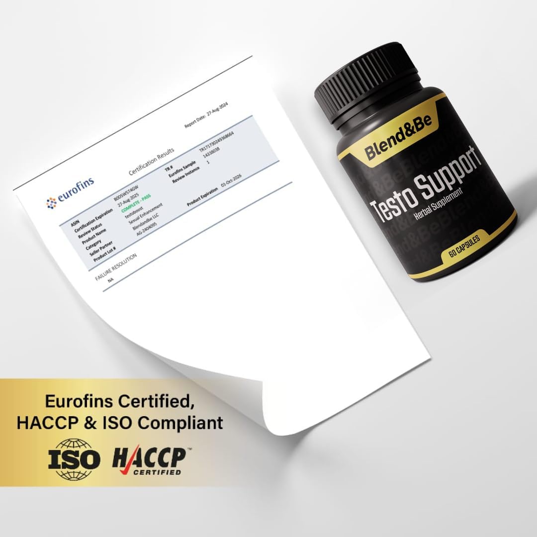Testo Support Blend | Herbal Dietary Supplement with Tongkat Ali, Fenugreek, Ginseng, Maca, Ashwagandha, Spirulina, Tribulus, Black Seed, Cinnamon | Includes Free E-Book