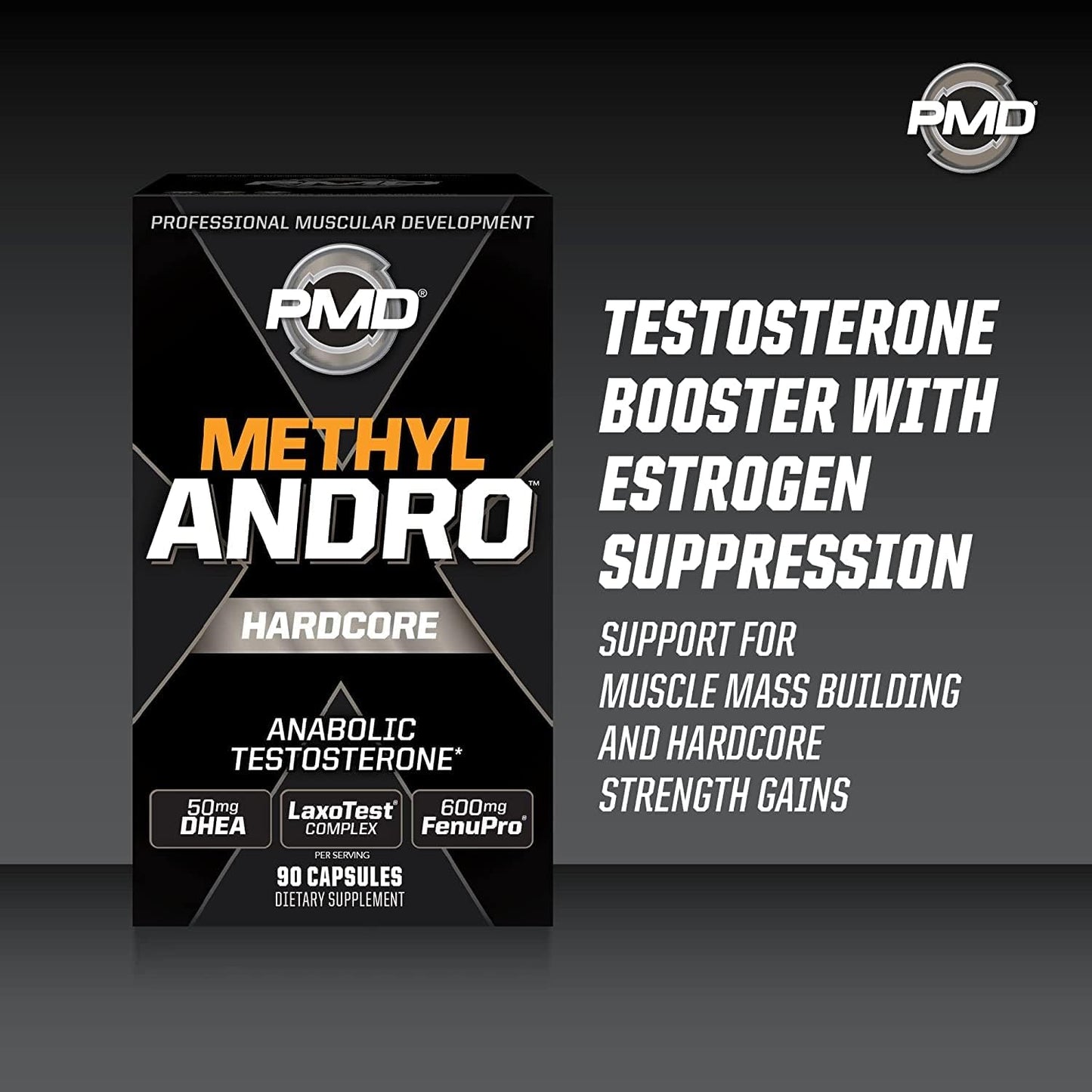 Testosterone Support Dietary Supplement for Lean Muscle & Strength Gains - PMD Methyl Andro Hardcore (90 Capsules)