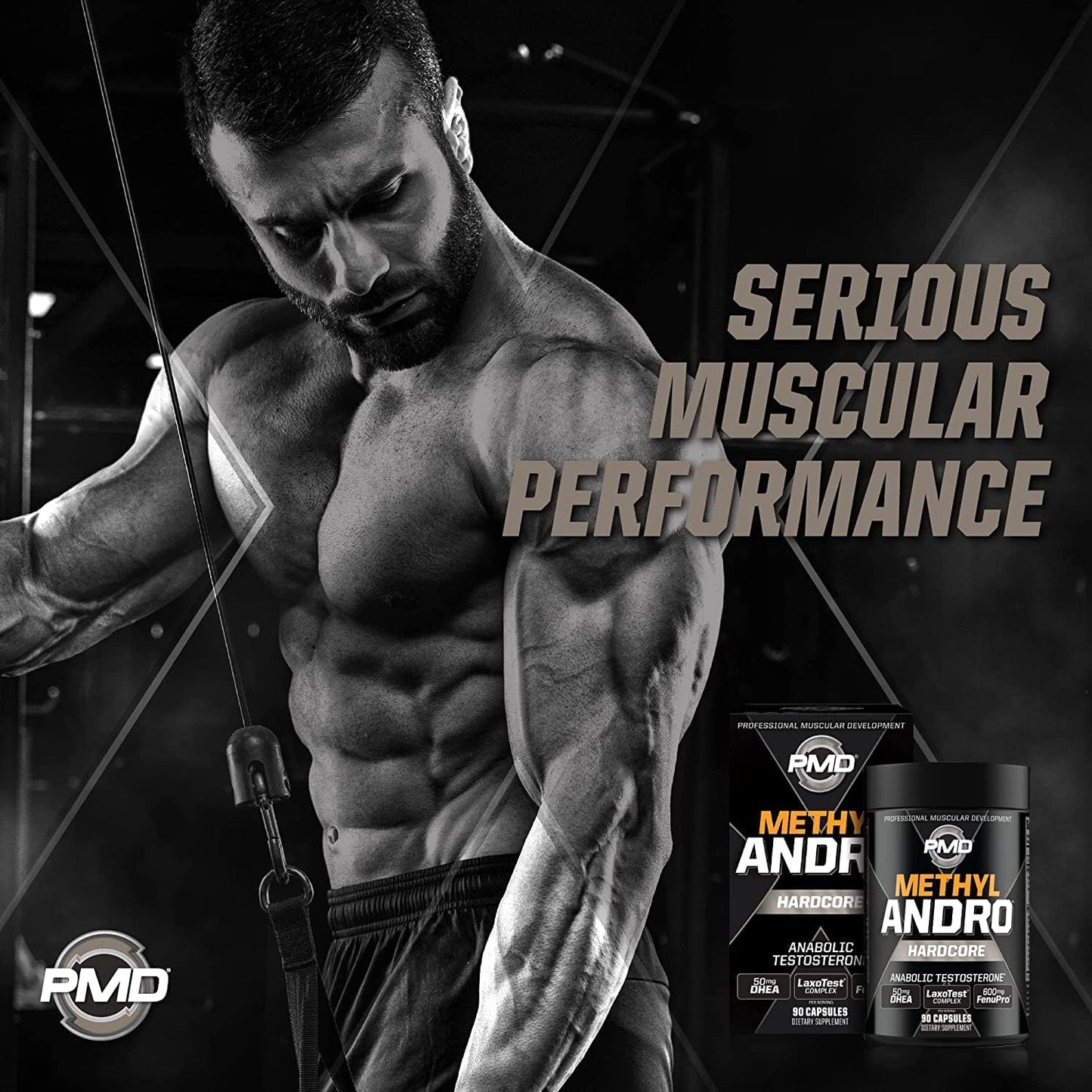 Testosterone Support Dietary Supplement for Lean Muscle & Strength Gains - PMD Methyl Andro Hardcore (90 Capsules)