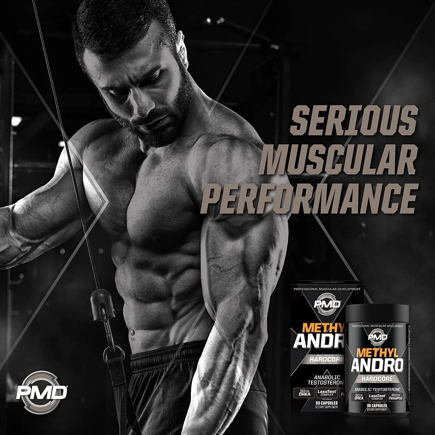 Testosterone Support Dietary Supplement for Lean Muscle & Strength Gains - PMD Methyl Andro Hardcore (90 Capsules)