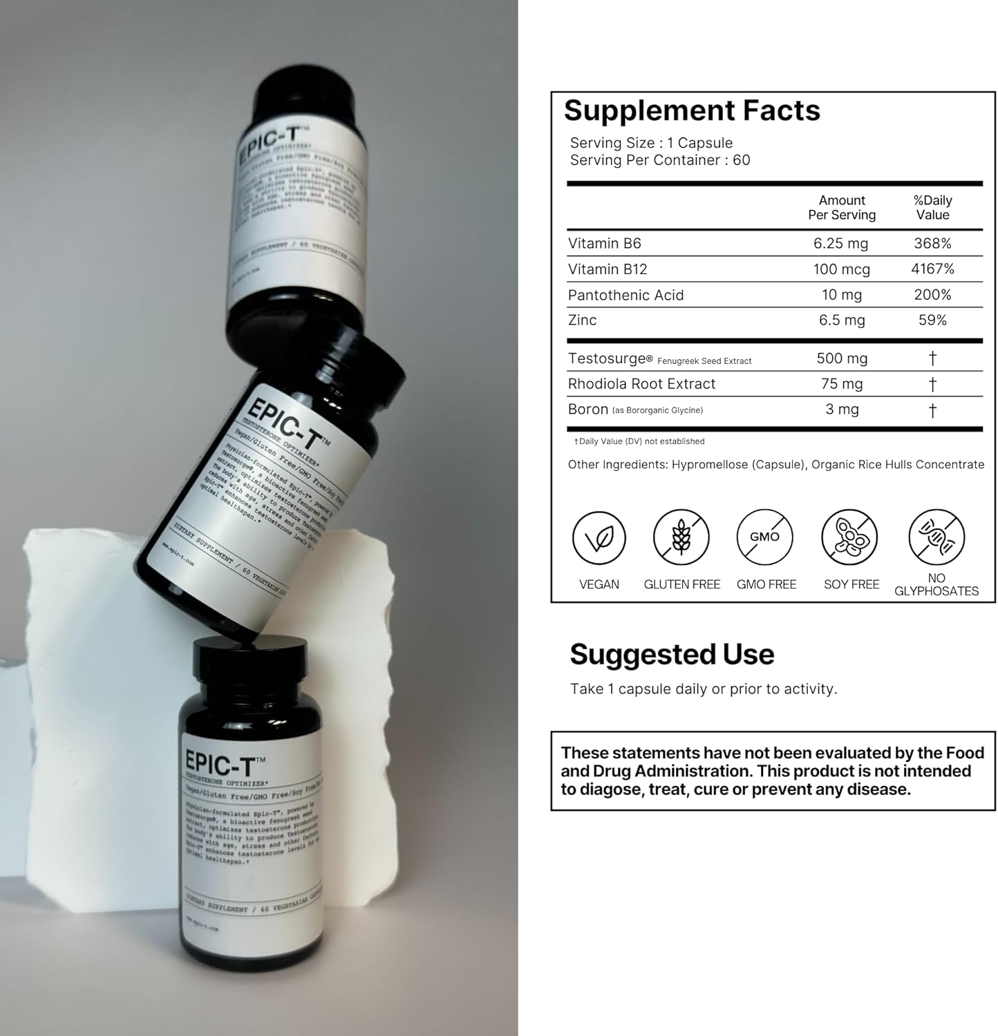 Testosurge Strength & Stamina Enhancer - Vegan & Gluten-Free with Fenugreek Seed Extract, Vitamin B6, B12, Zinc, Rhodiola - 60 Servings