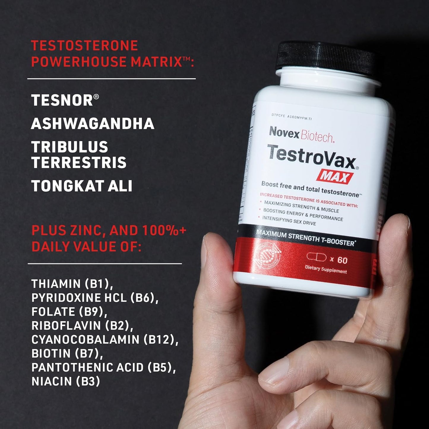 TestroVax MAX Daily Testosterone Multivitamin Supplement - Boost Testosterone & Strength - 60 Ct, 30-Day Supply