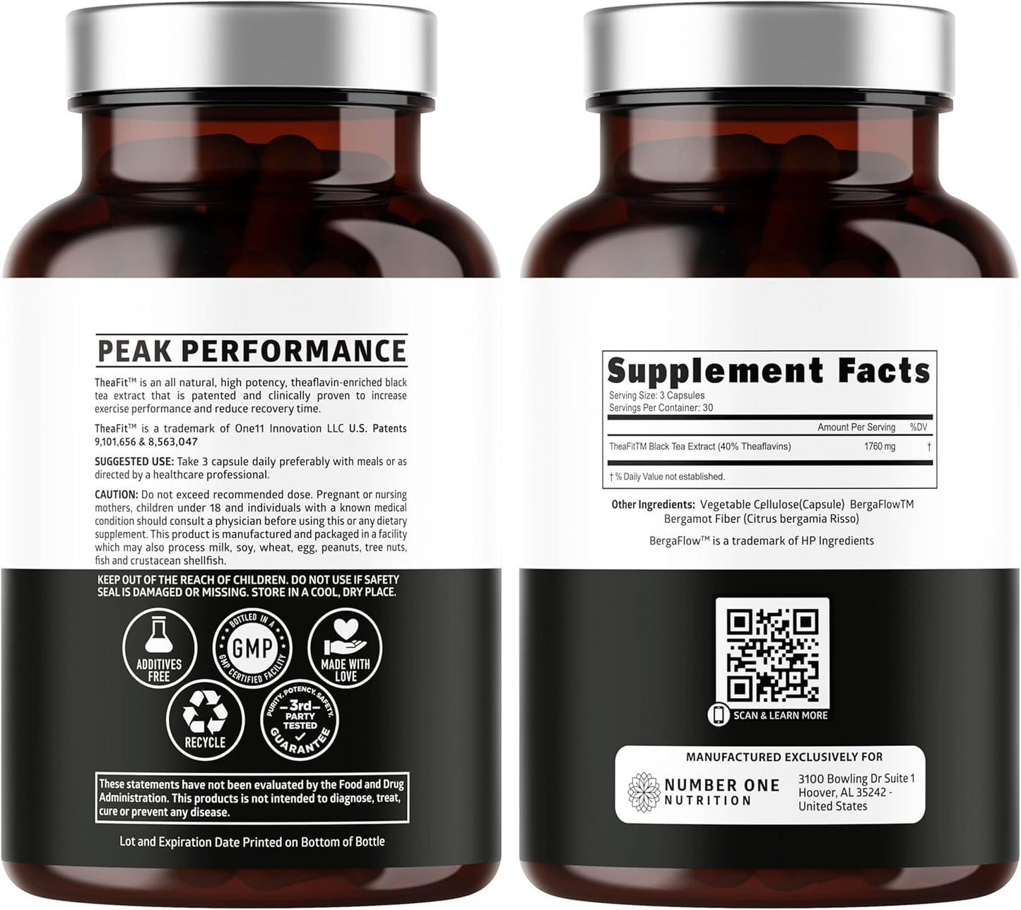TheaFit™ Powered N1 Nutrition Premium Black Tea Extract Capsules (40% Theaflavins) for Enhanced Exercise Performance and Recovery - 90 Veg Caps