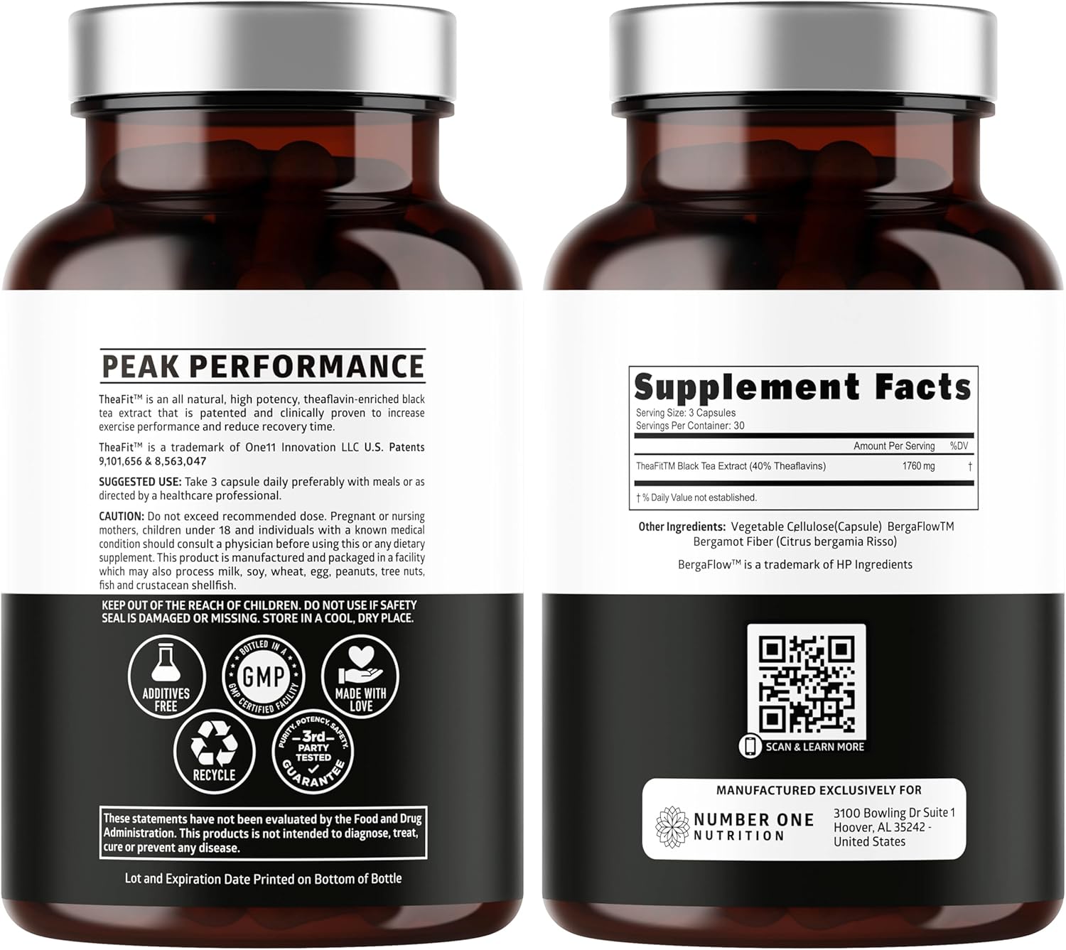 TheaFit™ Powered N1 Nutrition Premium Black Tea Extract Capsules (40% Theaflavins) for Enhanced Exercise Performance and Recovery - 90 Veg Caps