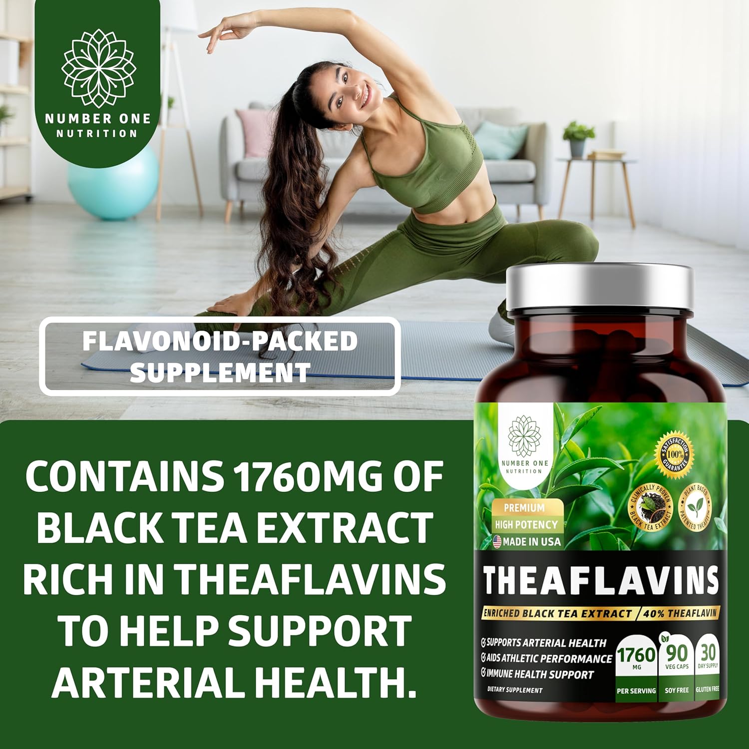 TheaFit™ Powered N1 Nutrition Premium Black Tea Extract Capsules (40% Theaflavins) for Enhanced Exercise Performance and Recovery - 90 Veg Caps