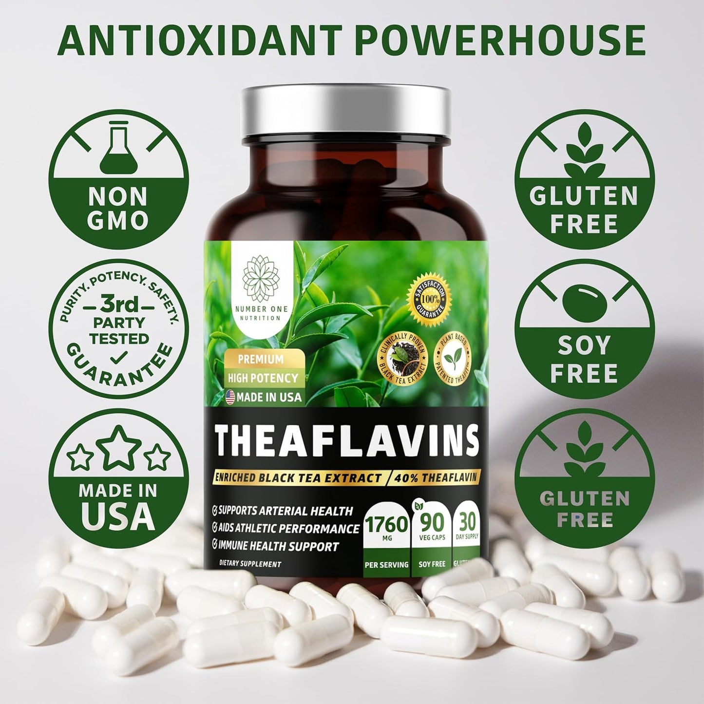 TheaFit™ Powered N1 Nutrition Premium Black Tea Extract Capsules (40% Theaflavins) for Enhanced Exercise Performance and Recovery - 90 Veg Caps