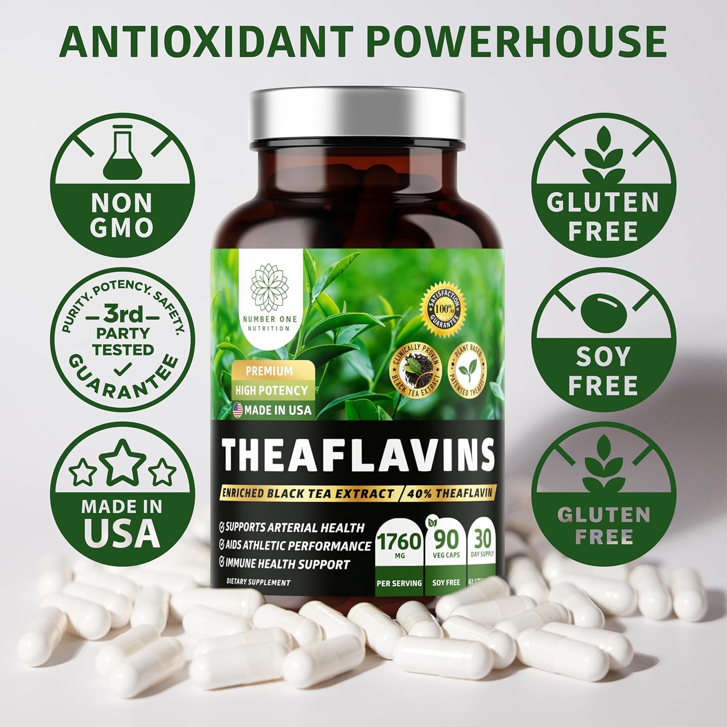 TheaFit™ Powered N1 Nutrition Premium Black Tea Extract Capsules (40% Theaflavins) for Enhanced Exercise Performance and Recovery - 90 Veg Caps