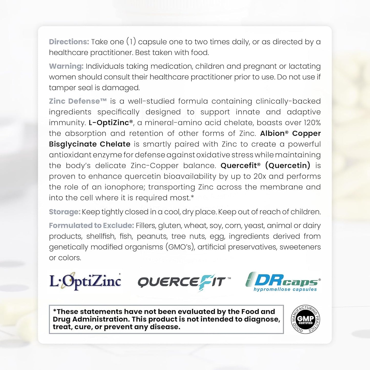 Therapro Rx Zinc Defense Capsules | 60 Servings | L-OptiZinc & Quercefit | Chelated Minerals for Immune, Gut, Hormonal Balance