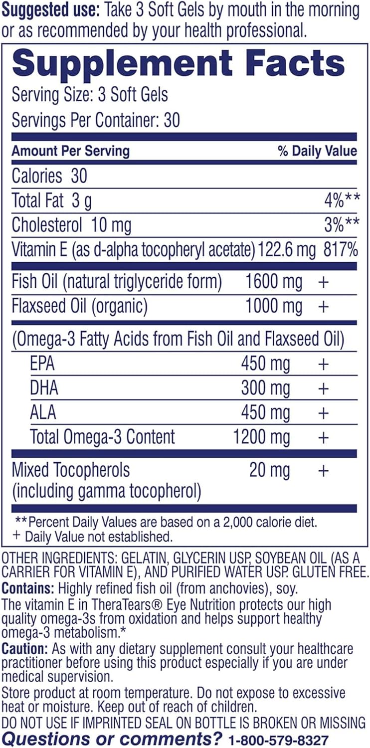 TheraTears Omega 3 Supplement Softgels - 1200mg, 90 Count Bottle - Pack of 1