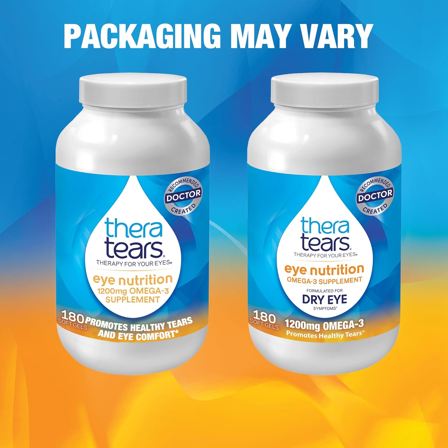 TheraTears Omega 3 Supplement with Organic Flaxseed Triglyceride Fish Oil and Vitamin E, 180 Count Bottle
