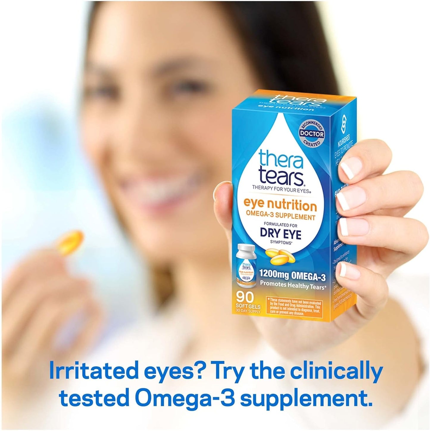 TheraTears Omega 3 Supplement with Organic Flaxseed Triglyceride Fish Oil and Vitamin E, 180 Count Bottle