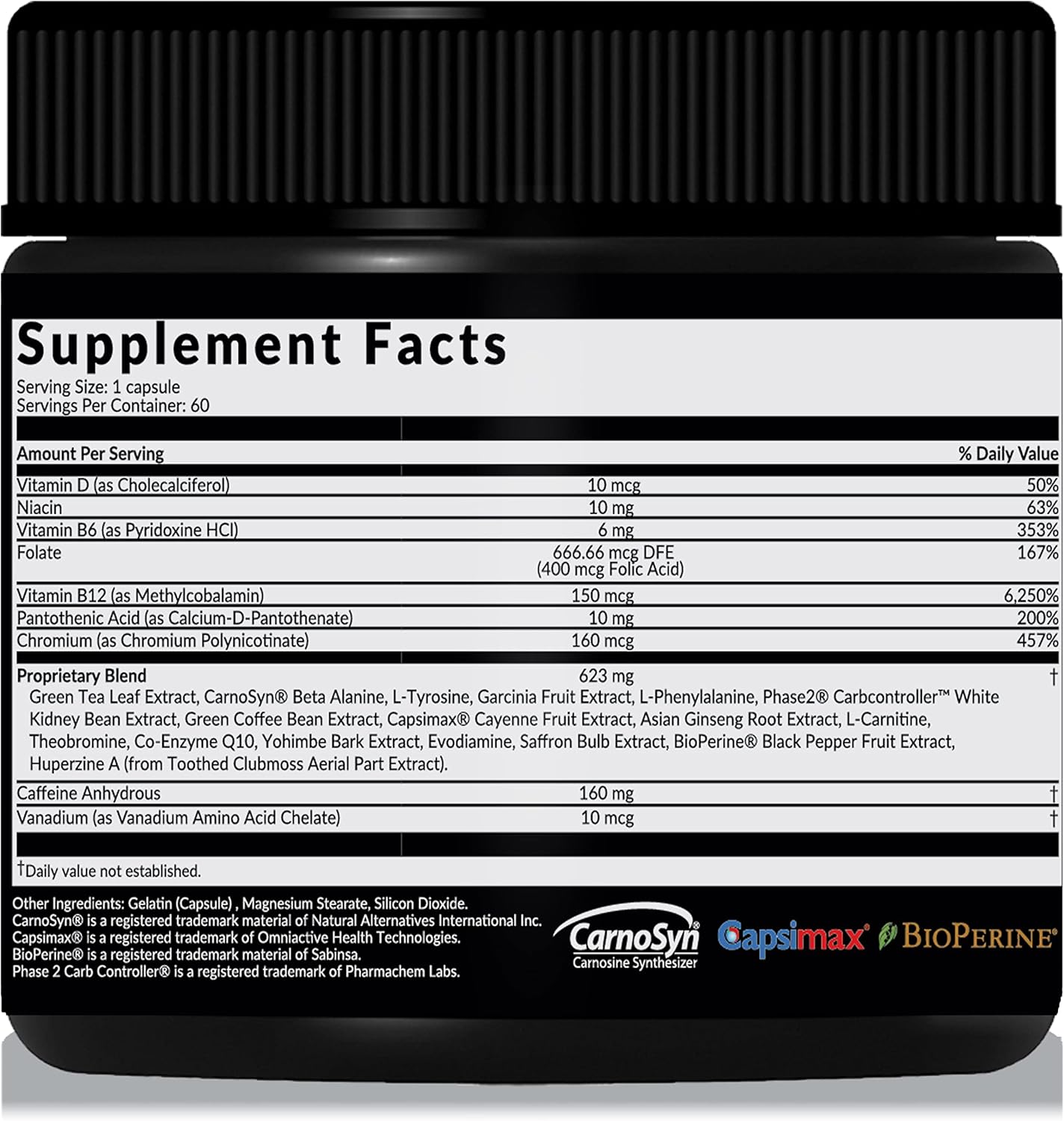 Thermogenic Energy Burn Capsules with Capsimax, CarnoSyn, BioPerine, Green Tea Extract - 60 Count - Pre Workout Supplement for Men & Women