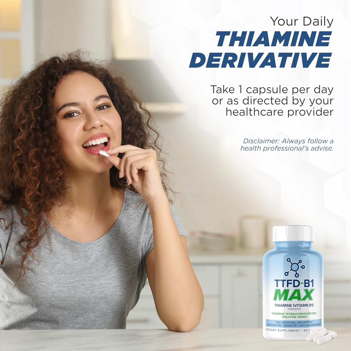 Thiamine Vitamin B1 TTFD 100mg Capsules - Thiamine Tetrahydrofurfuryl Disulfide Supplement by MaxLife Naturals