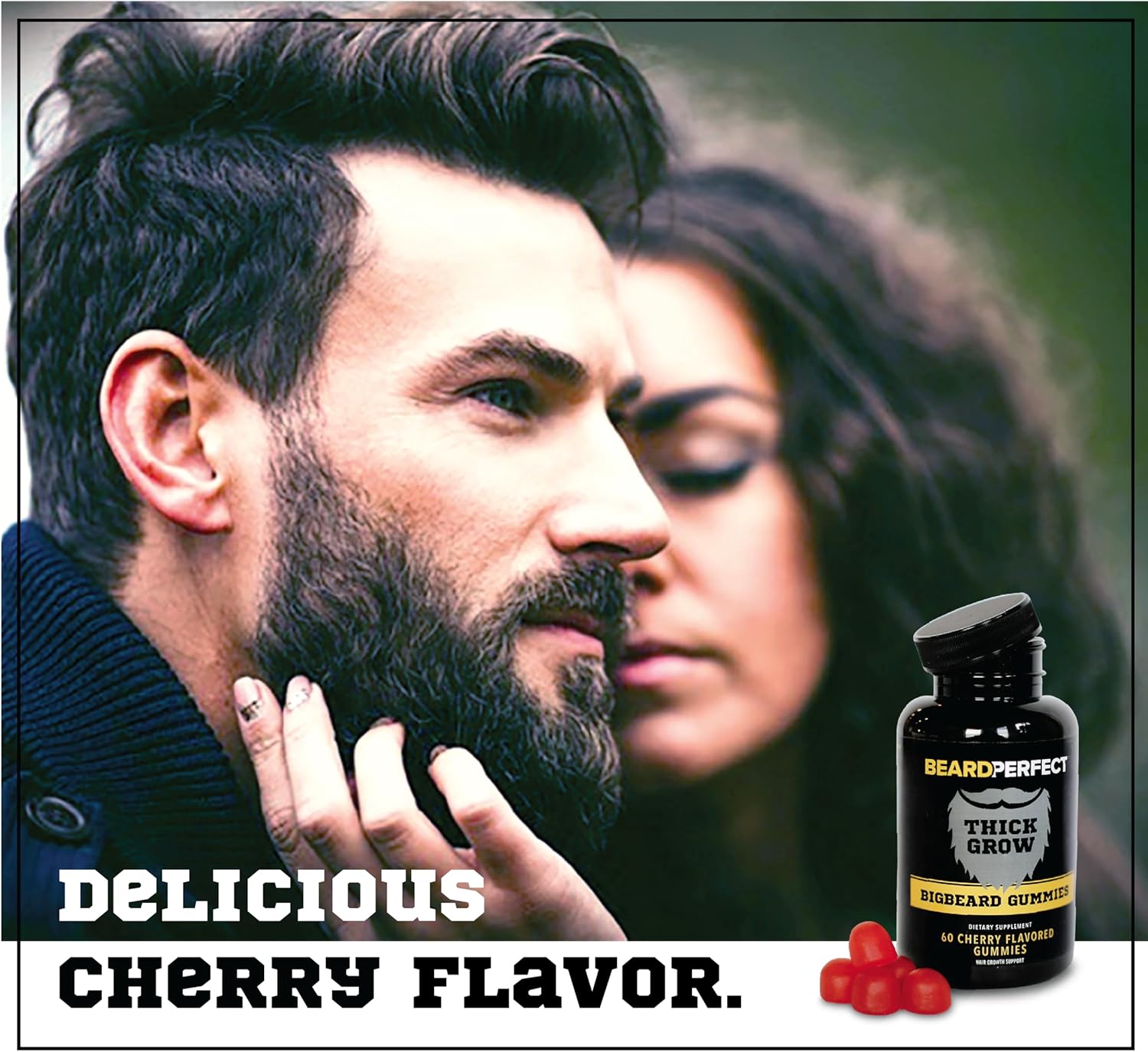 ThickGrow BigBeard Gummies - Stronger, Longer, Thicker Beard Growth Formula with Biotin, B12, and 10+ Vitamins - 60 Cherry Flavored Gummies for Men