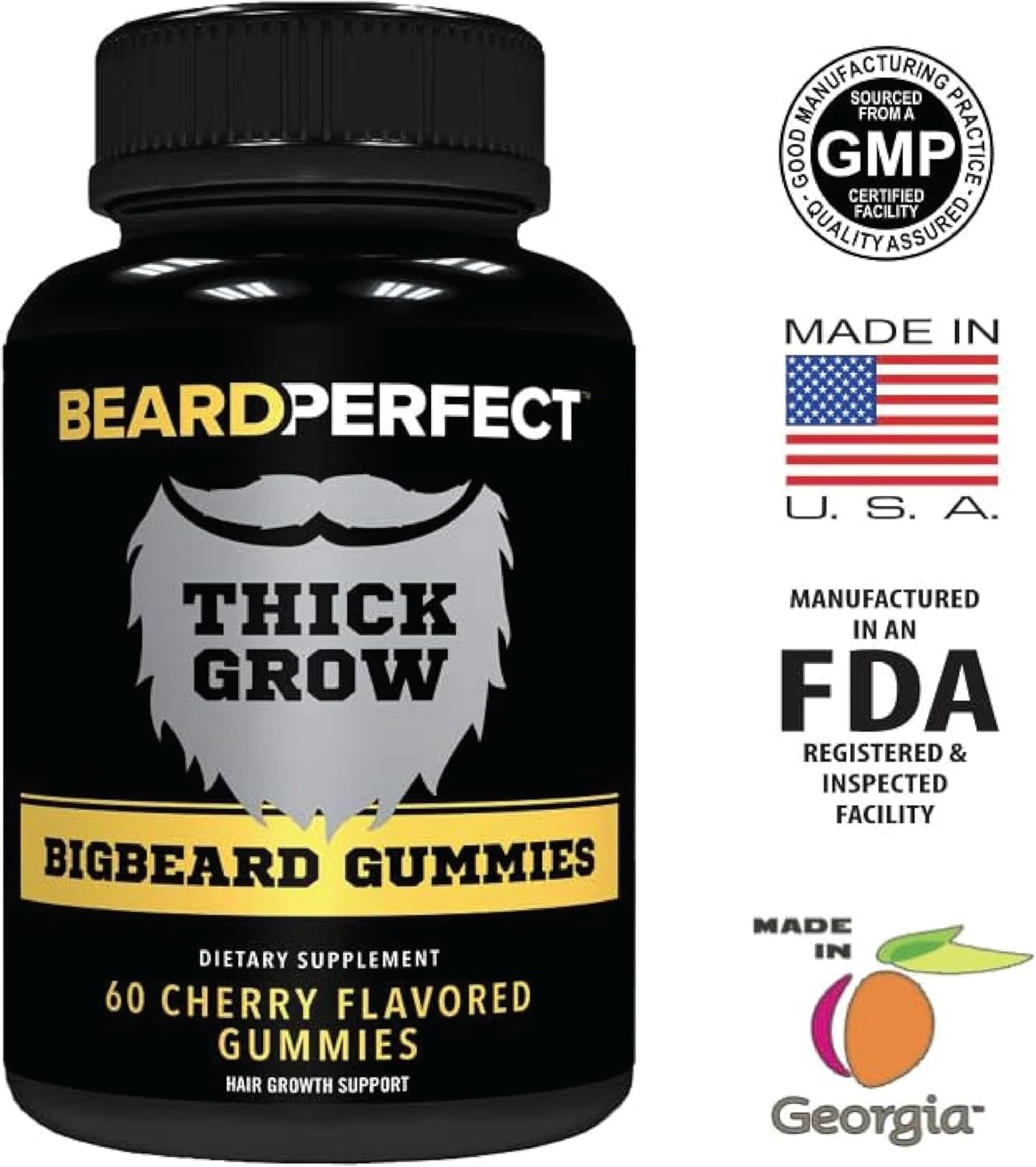 ThickGrow BigBeard Gummies - Stronger, Longer, Thicker Beard Growth Formula with Biotin, B12, and 10+ Vitamins - 60 Cherry Flavored Gummies for Men