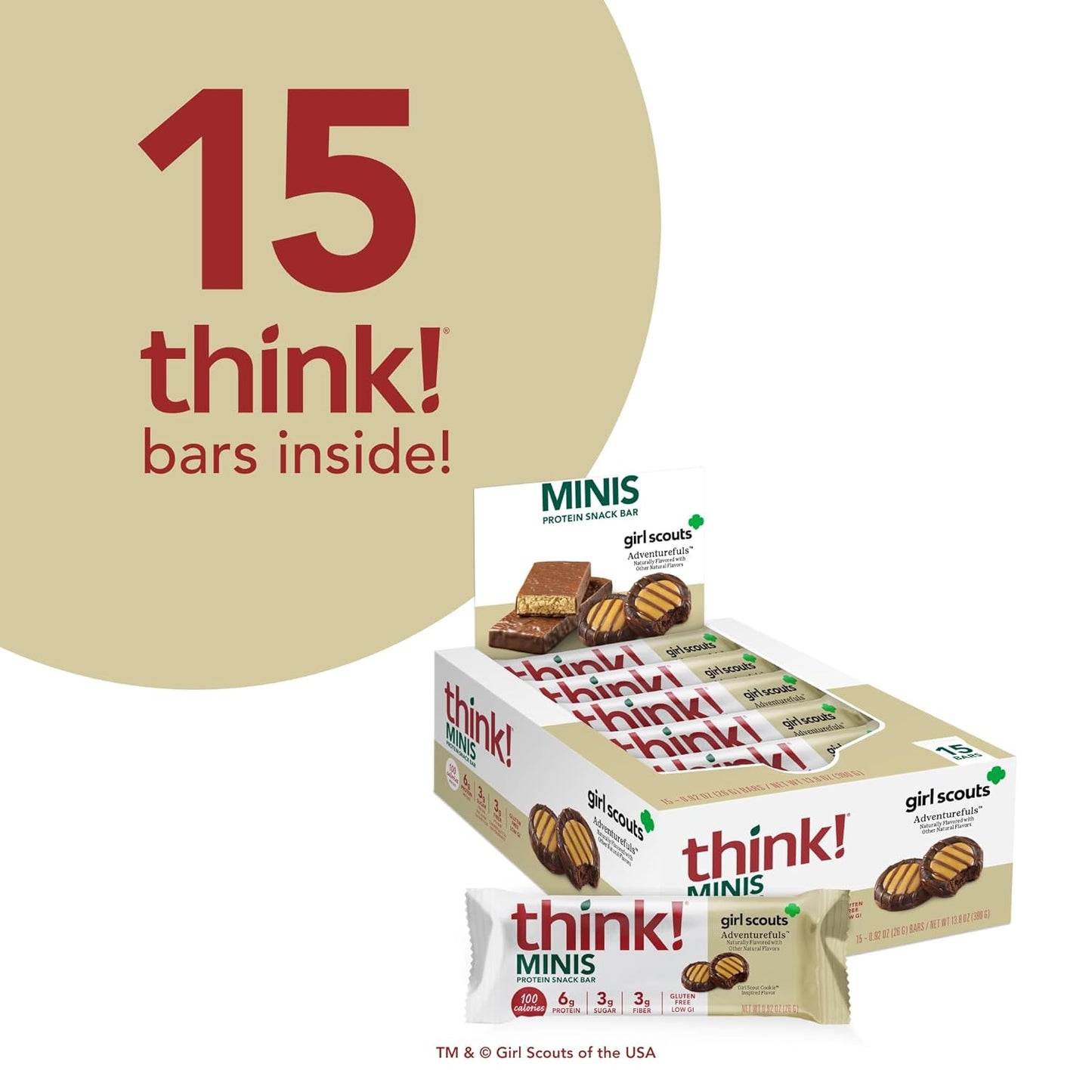 think! Minis Protein Snack Bar, Gluten Free, Girl Scouts Adventurefuls - 15 Count Pack
