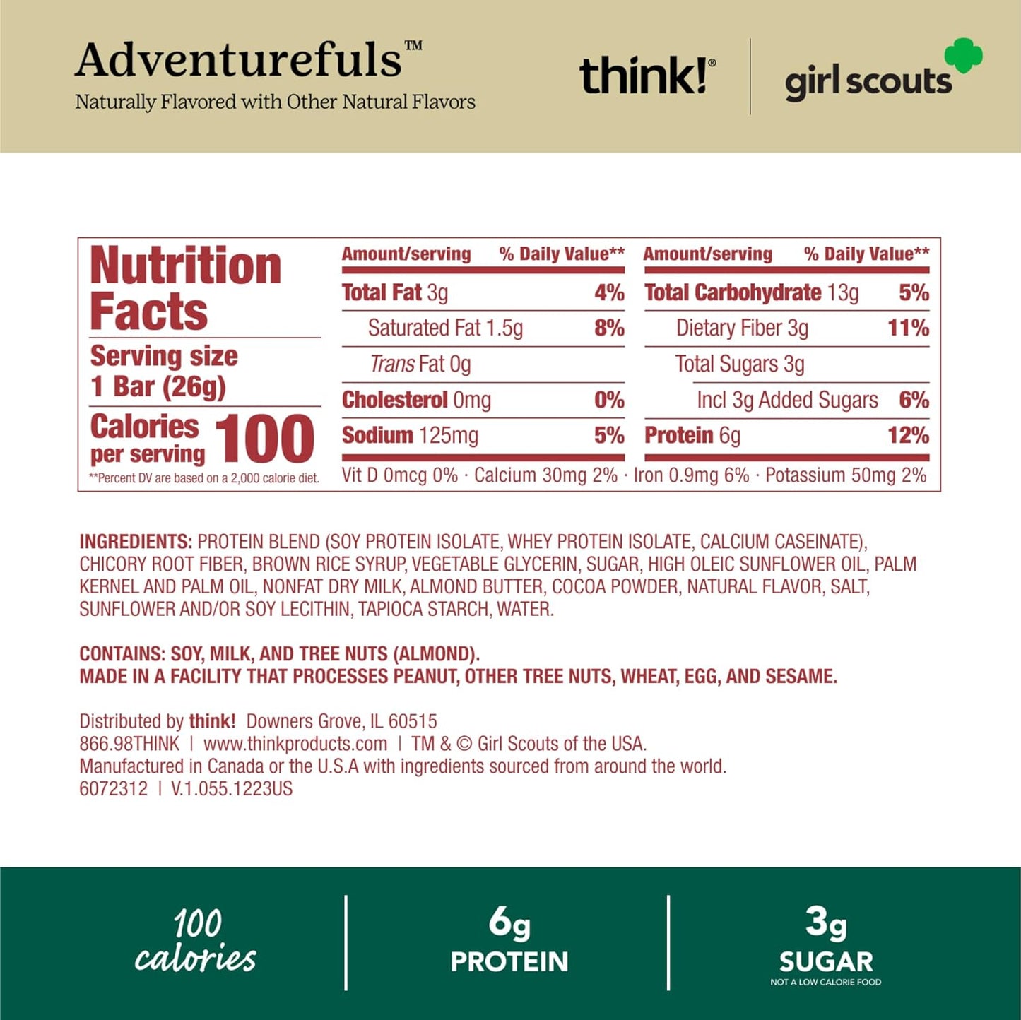 think! Minis Protein Snack Bar, Gluten Free, Girl Scouts Adventurefuls - 15 Count Pack