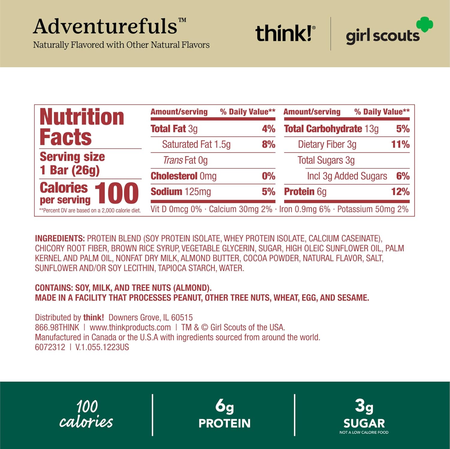 think! Minis Protein Snack Bar, Gluten Free, Girl Scouts Adventurefuls - 15 Count Pack