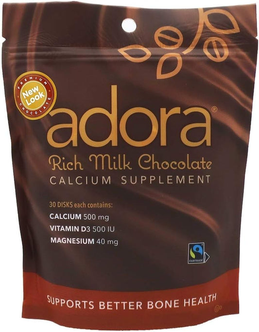 Thompson Adora Calcium Supplement with Milk Chocolate - 500 MG (30 Pieces) for Strong Bones and Teeth