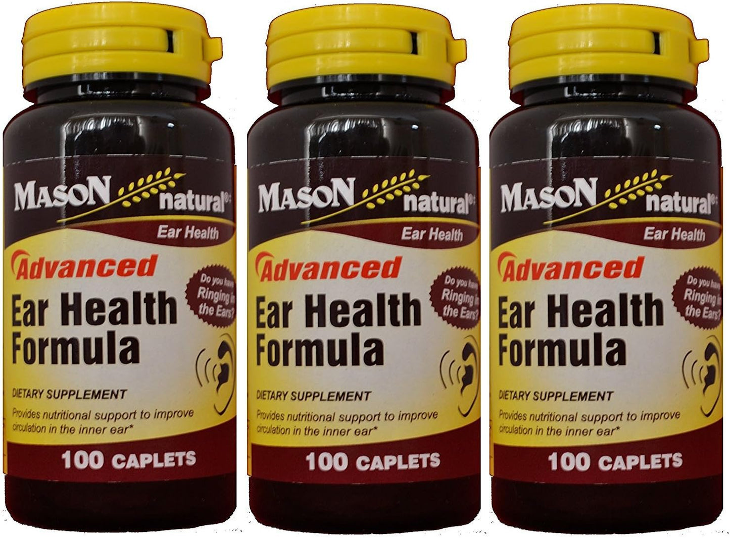 Three Bottles of Mason Natural Advance Ear Health Formula Bioflavonoids Plus - 300 Caplets in Total