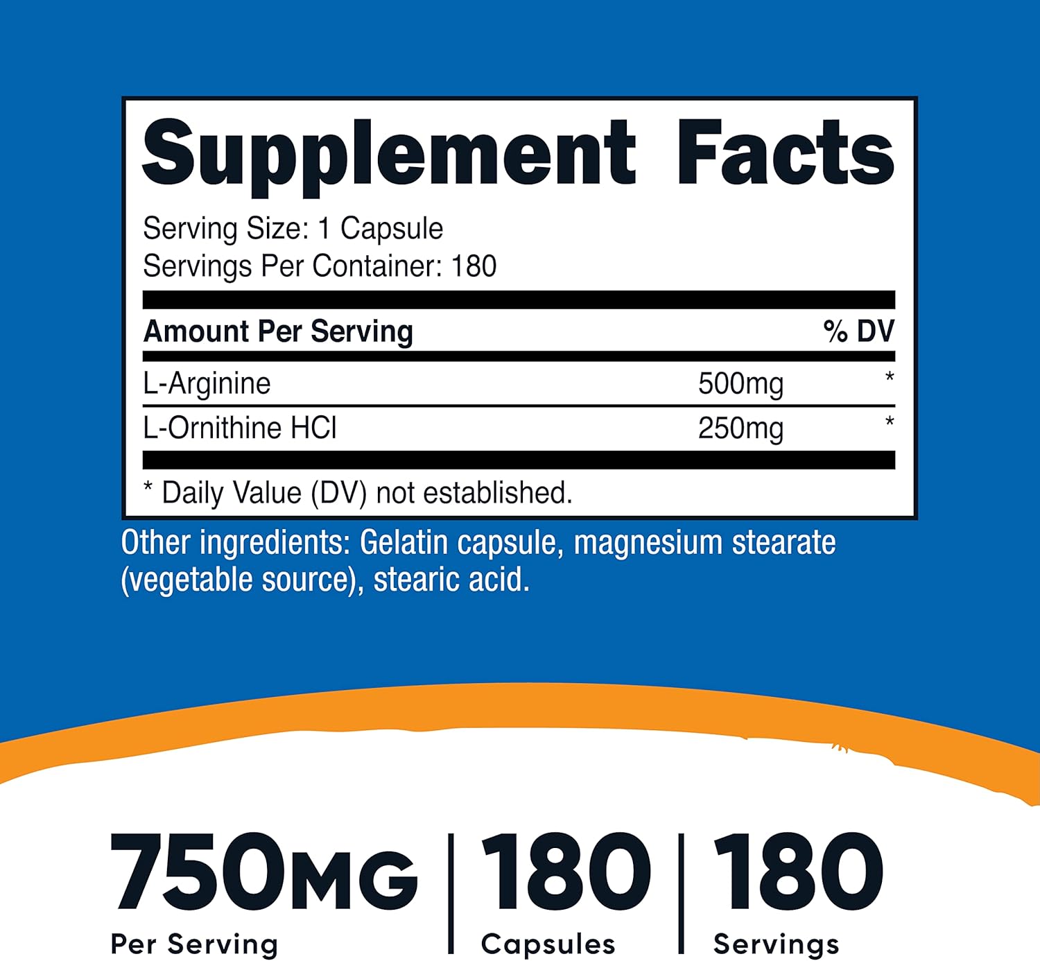 Three Bottles of Nutricost L-Arginine L-Ornithine 750mg Capsules, 180 Count