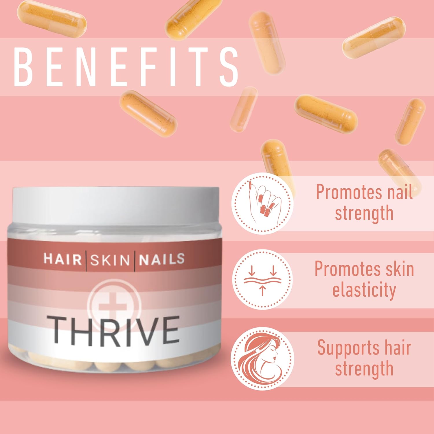 Thrive Plus Hair, Skin, Nails Supplement Capsules with Collagen & Ashwagandha for Beauty & Joint Health