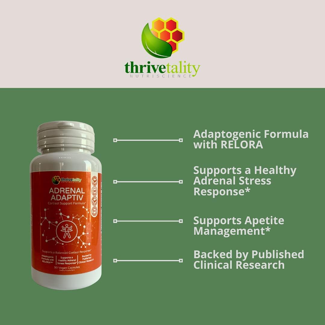 Thrivetality Nutriscience Adrenal ADAPTIV Cortisol Support Formula with Adaptogen Blend of RELORA, Ashwagandha, and Rhodiola - Physician Formulated and Clinically Proven
