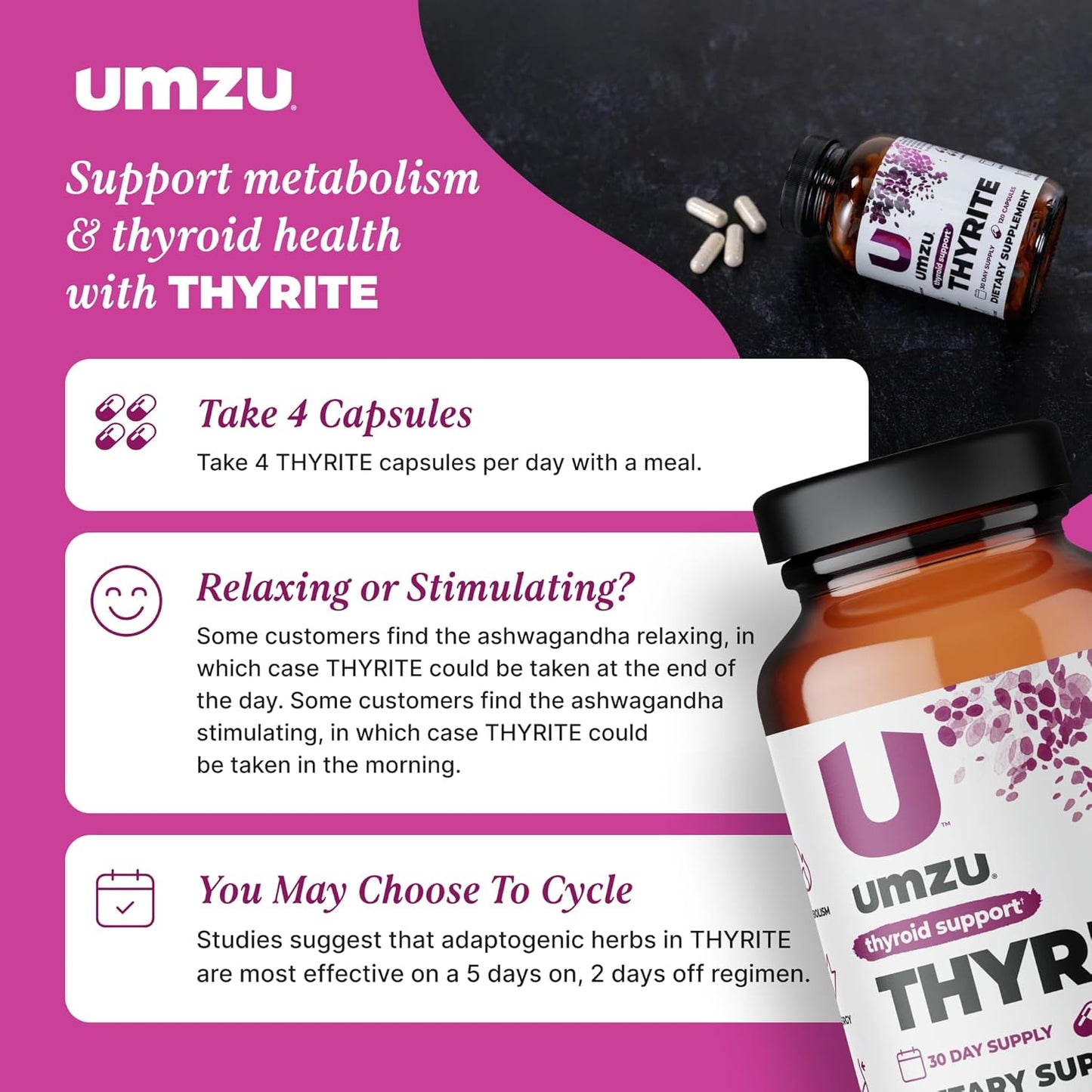 Thyrite Thyroid Support Supplement with Minerals for Healthy Metabolism & Energy - 30 Day Supply - 120 Capsules